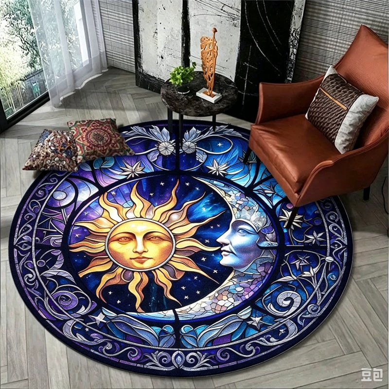 Sun Moon Mystical Round Rug, S - Commercial Glass Printing ulasan dan harga