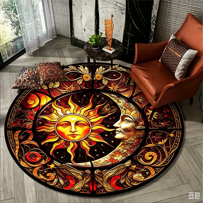 Sun Moon Mystical Round Rug, S - Commercial Glass Printing ulasan dan harga
